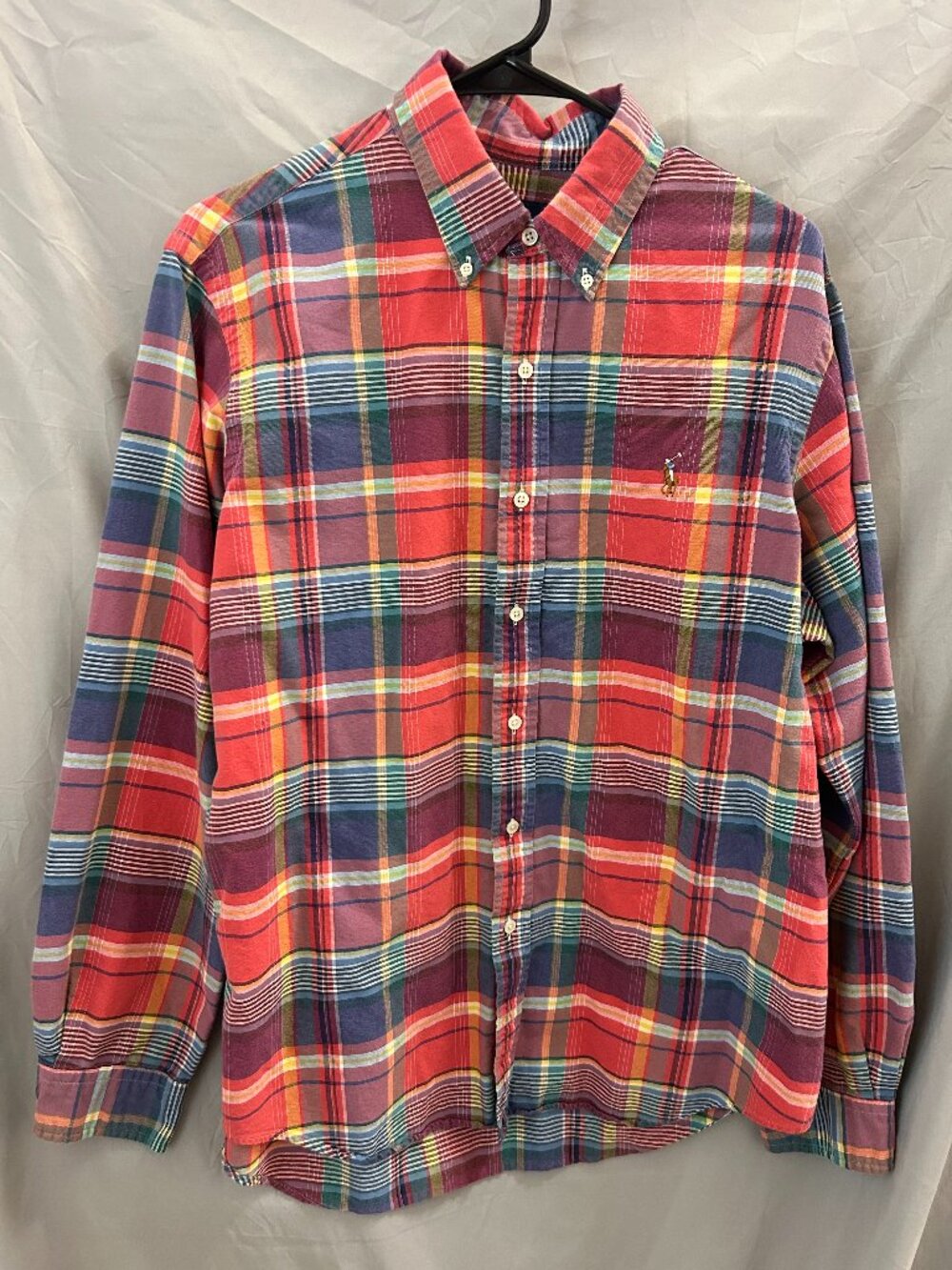 Ralph Lauren Men's Long Sleeve Colorful Plaid Shirt Size Large Flesh Pony